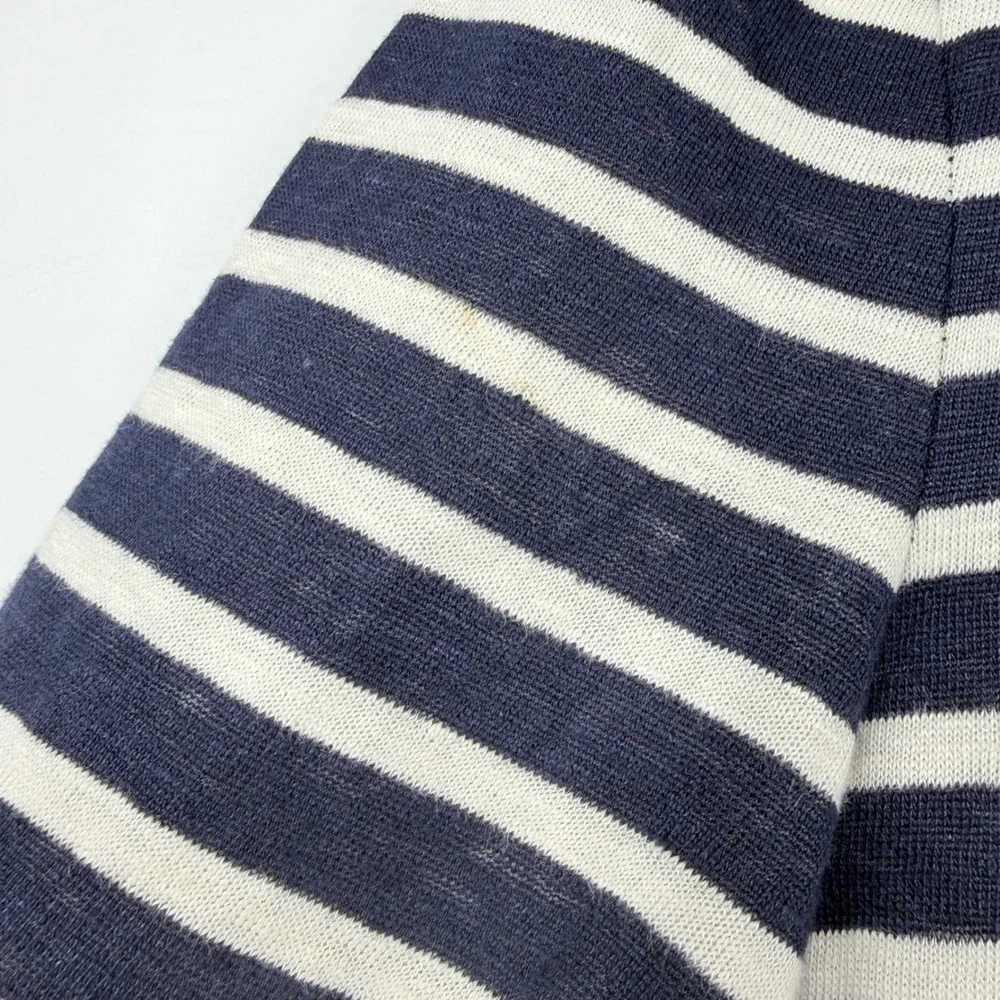 Tory Burch Navy White‎ Striped 100% Linen Drop Waist Flounce Dress XS 10152406
